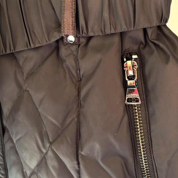 Express Charcoal Black Belted Hourglass Silhouette Down Quilted Puffer Coat - Picture 3 of 7
